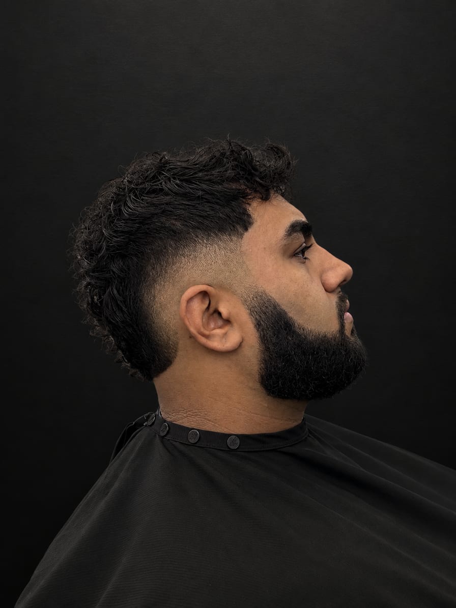 Burst fade, burst fade , curly top , beard line, Juan Zapata, barber in Davie, FL