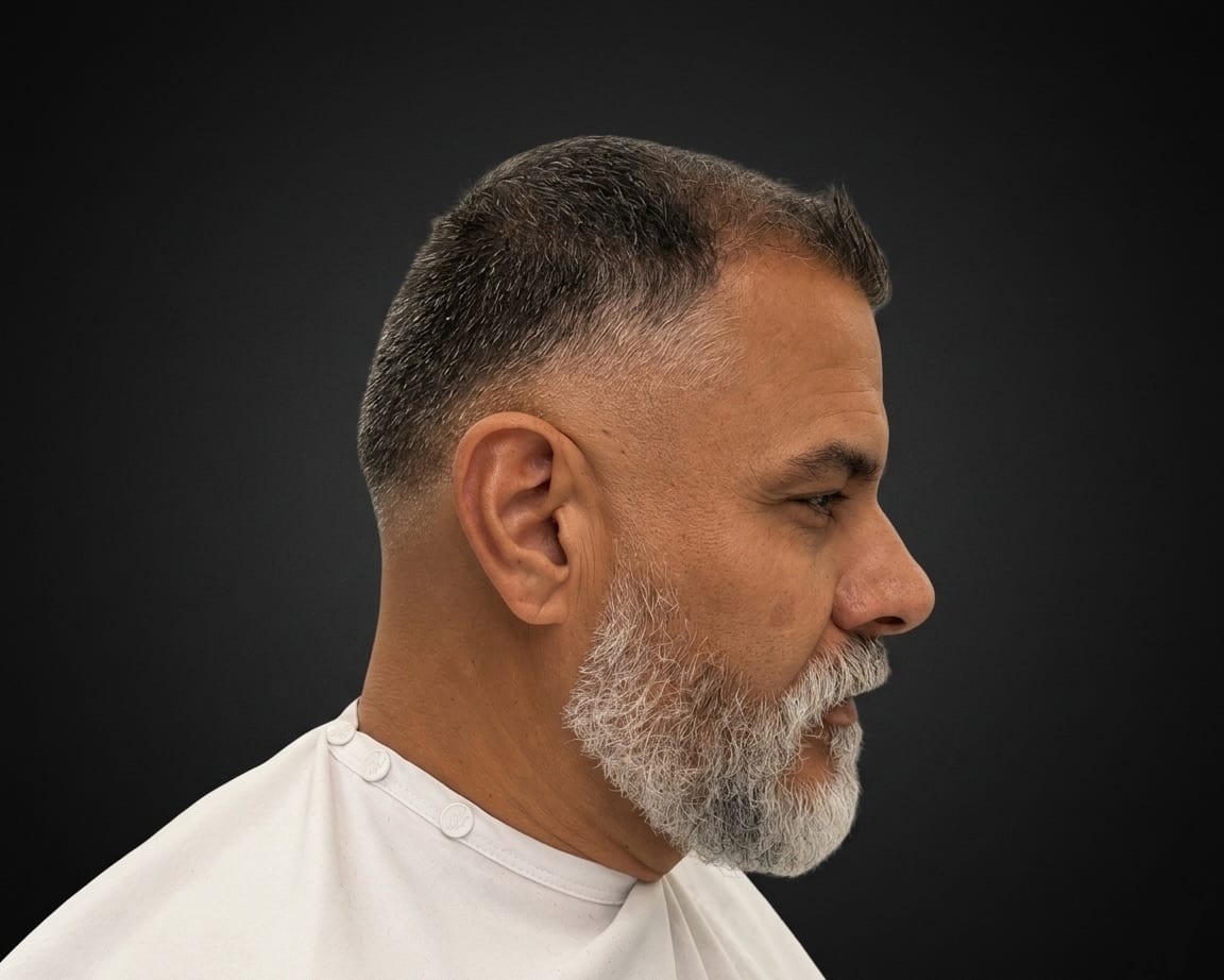Gentleman's cut — scissor taper — beard sculpt — Juan Zapata, barber in Davie, FL