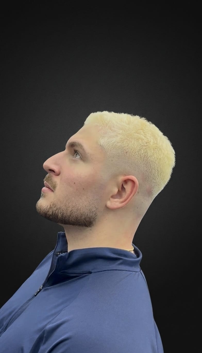 Platinum crop — bleach & tone — skin fade — Juan Zapata, barber in Davie, FL
